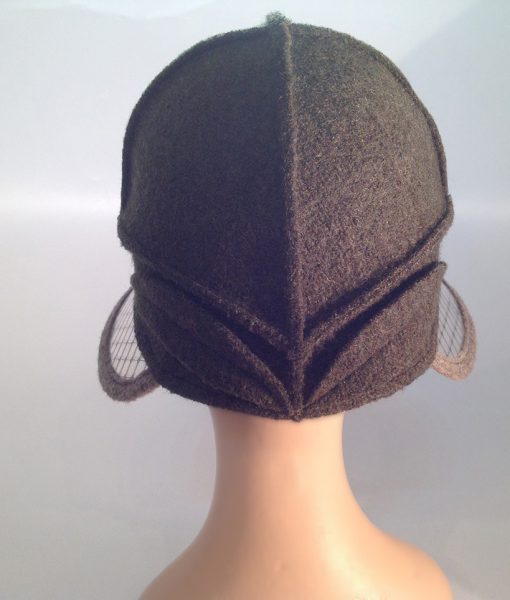 Boiled wool hat with plastic visor veil - rear view