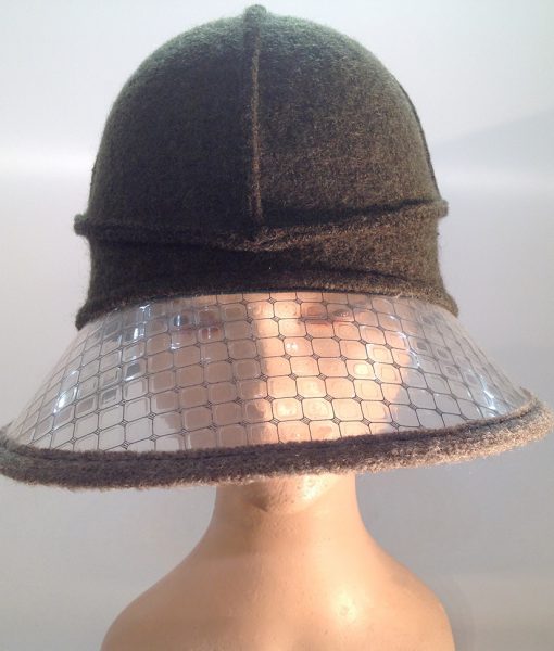 Boiled wool hat with plastic visor veil – frontal view